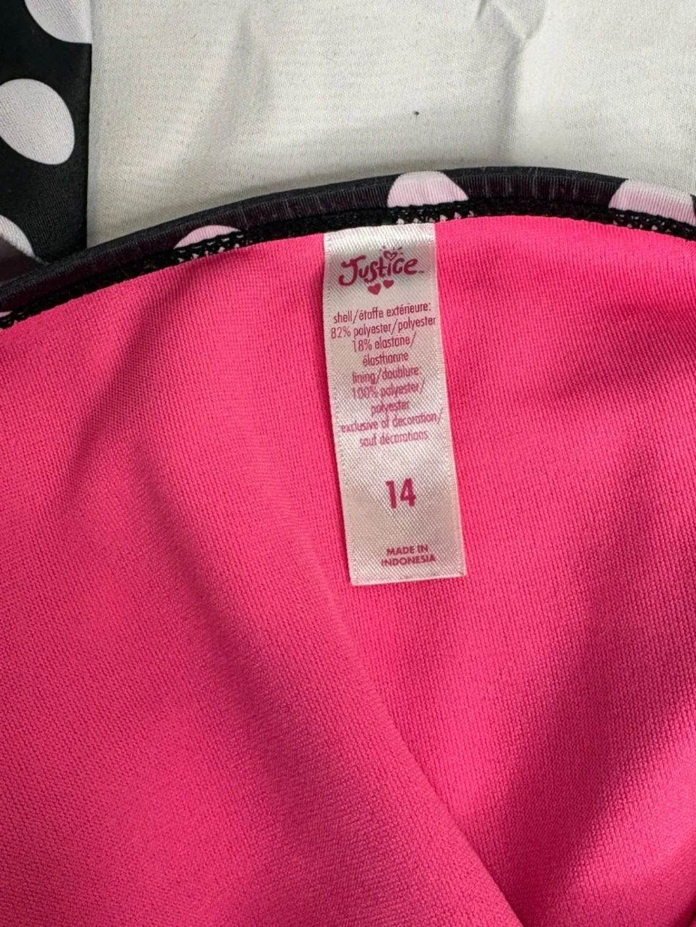 Vintage JUSTICE 2 pc Black White Polka Dot Hot Pink Bikini Swimsuit Girl's 14